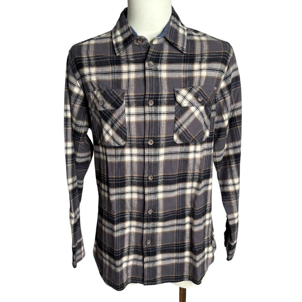 Jachs Heritage Flannel Button Up Shirt Medium Gray Plaid Long Sleeve Pockets